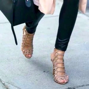 Schutz Jaden Caged Chunky Heel Juliana Open Toe Dress Nude Sandal [9]